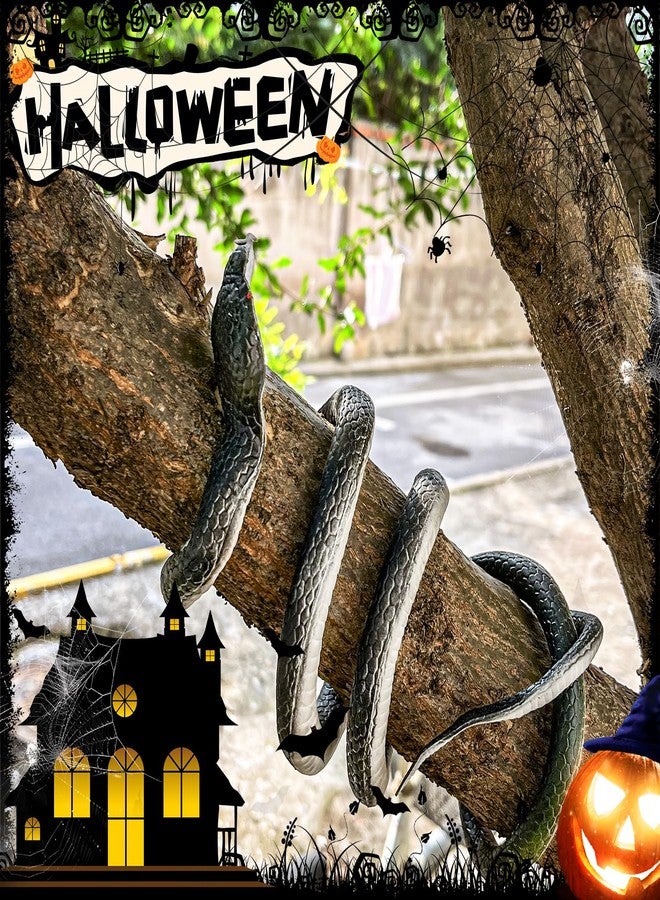 Bigmeta Halloween Fake Snake Toy - 47in Large Rubber Snakes Realistic Keep Birds Away, Toy Snakes That Look Super Real, Scary Black Snake Prank Props for Party Decoration Gifts, 2 Pcs - Image 5